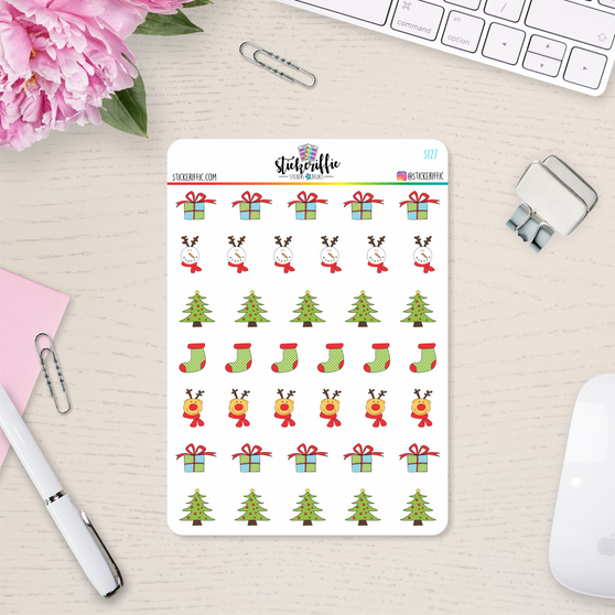 Christmas Doodle Decorative Vinyl Planner Stickers - S127