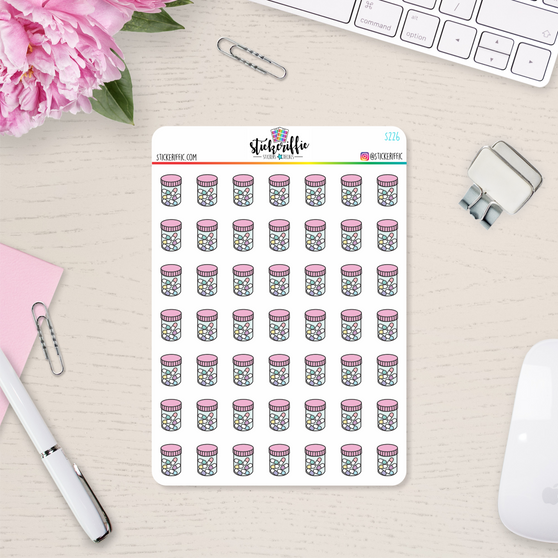 Pill Bottle / Medicine / Prescription / Vitamin Reminder Vinyl Planner Stickers Pink - S226