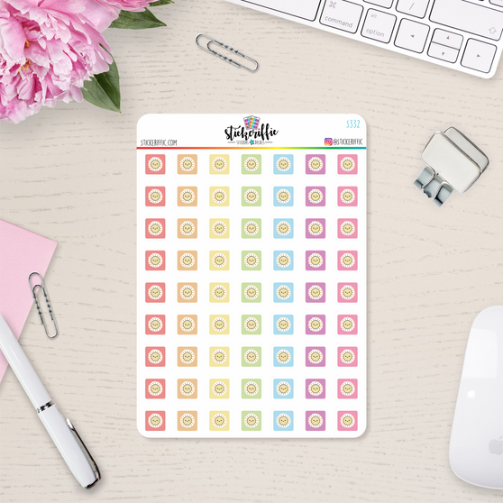 Sunny Day Square Rainbow Vinyl Planner Stickers - Weather Tracking - 63 Stickers - S332