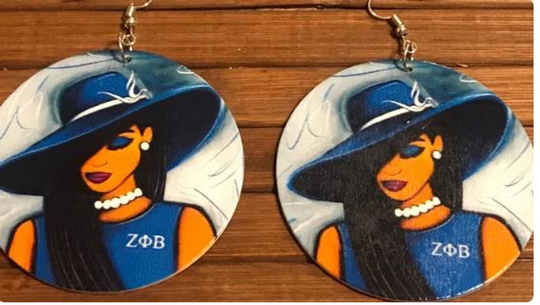 Zeta Lady with Hat Wooden Earrings