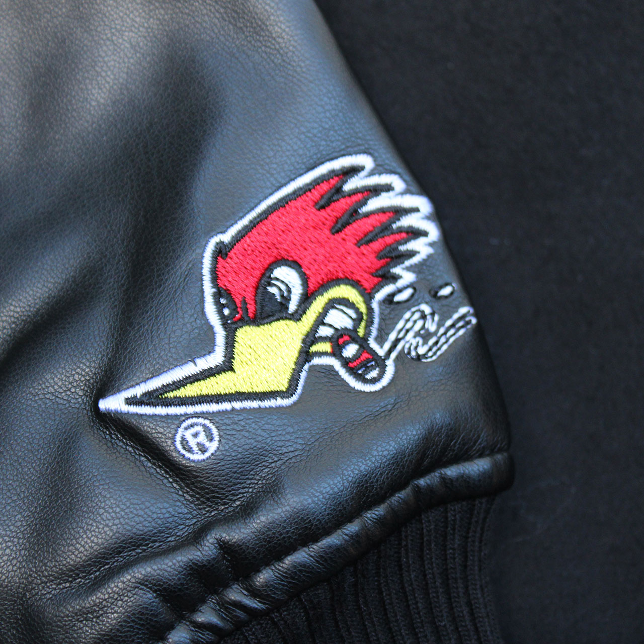 Clay Smith Cams Black Varsity Jacket with Leather Sleeves - Mr