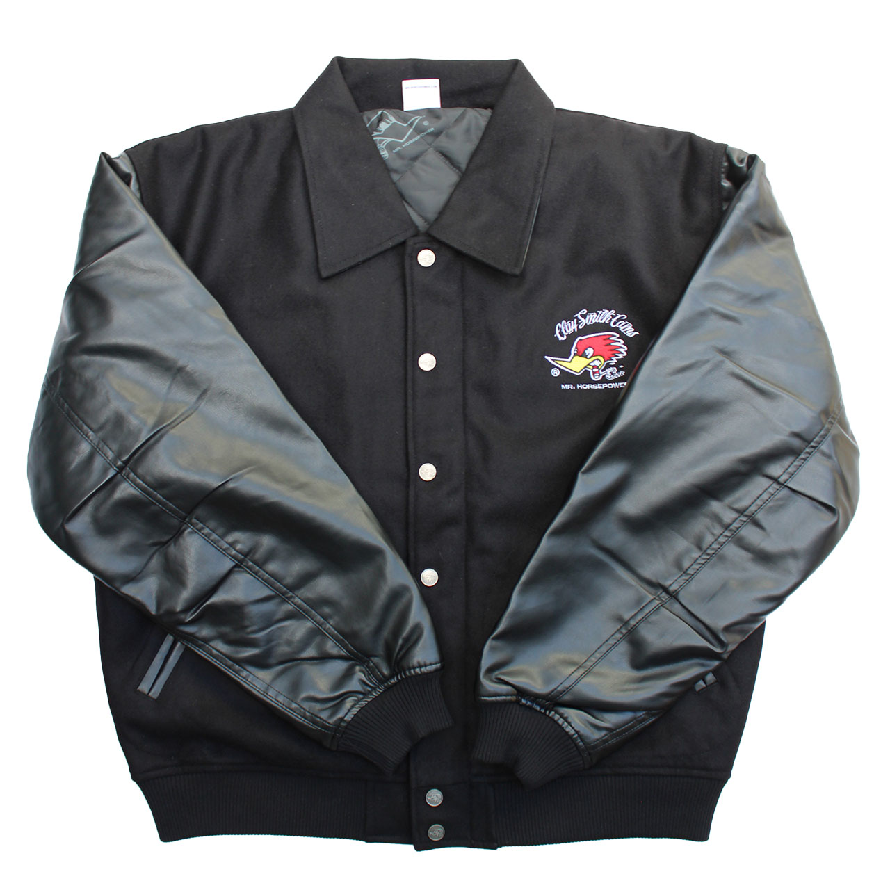 Clay Smith Cams Black Varsity Jacket with Leather Sleeves - Mr