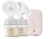 Philips Avent double electric breast pump advanced with motor unit and expression kits on white background
