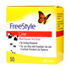 FreeStyle Lite test strip packaging front view – alternate site testing for palm, arm, thigh and hand