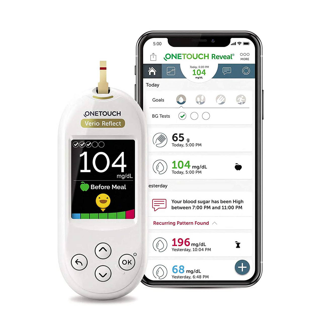  OneTouch Verio Reflect Blood Glucose Meter  Monitor For Sugar  Test Kit Includes Monitor, Lancing Device, 10 Sterile Lancets, and Carrying  Case : Health & Household
