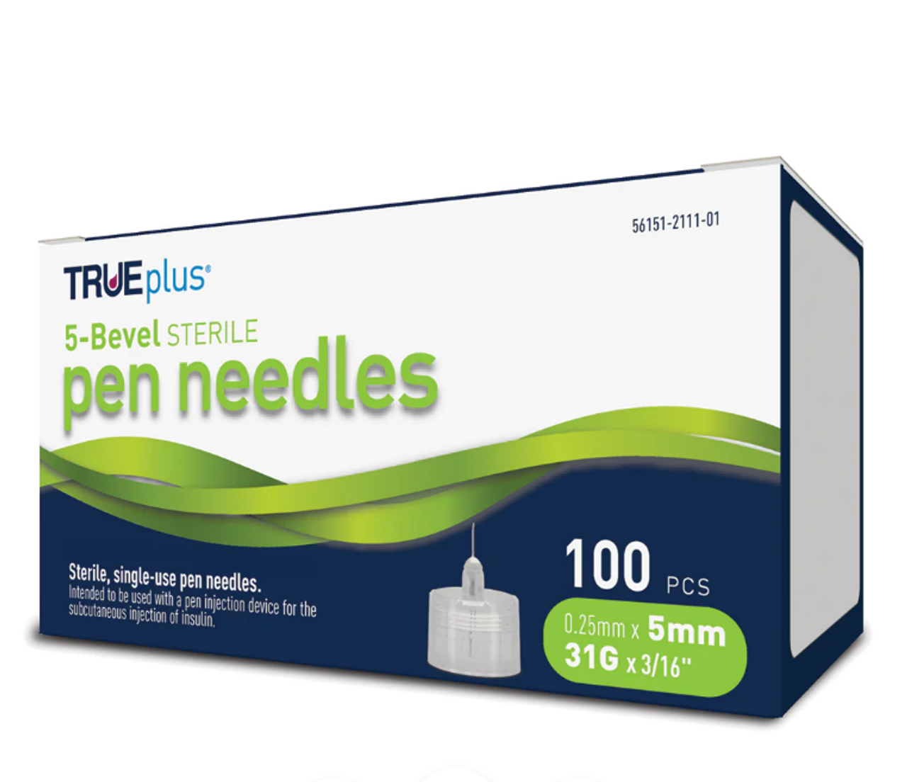 Trividia Health TRUEplus 5-Bevel Sterile, Single-Use Pen Needles, 31G, 5mm (1/4 inch) - 2 Pack