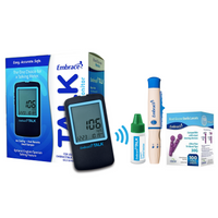 Omnis Health Embrace Talking Blood Glucose Meter, Control Solution, Lancing Device, & Lancets
