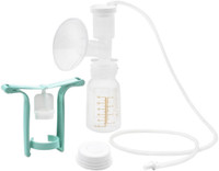 Ameda Single HygieniKit milk collection system with one-hand breast pump adapter on white background