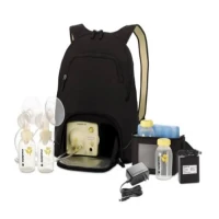 Medela backpack solution set with pump, cooler bag, and all accessories organized for travel