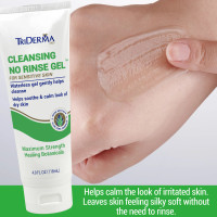 Close-up of TriDerma no rinse cleansing gel texture – gentle, non-drying formula for delicate skin