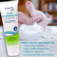 Close-up of TriDerma baby aloe cleansing gel texture – gentle, non-drying gel formula