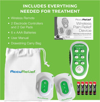 AccuRelief wireless TENS unit stored in drawstring carry bag – portable pain relief for active lifestyles
