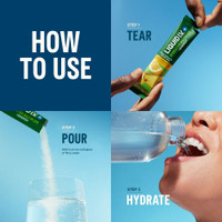 Non-GMO Liquid I.V. energy drink mix dissolving in clear water