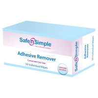 Safe N Simple Adhesive Remover Wipe in an individual foil packet