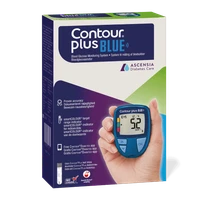 Contour Plus meter being used with test strip – 0.6 µL blood sample for comfortable testing