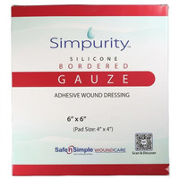 Safe N' Simple Simpurity Silicone Bordered Gauze Dressing in sterile packaging