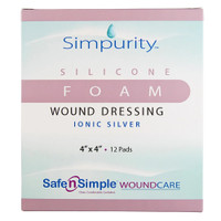 Safe N' Simple 4x4 silver silicone foam wound dressing packaging
