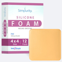 Safe N Simple 4x4 no border silicone foam wound dressing packaging