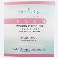 Safe N Simple 4x4 silver silicone foam dressing with border packaging