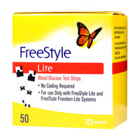 FreeStyle Lite test strip packaging front view – alternate site testing for palm, arm, thigh and hand