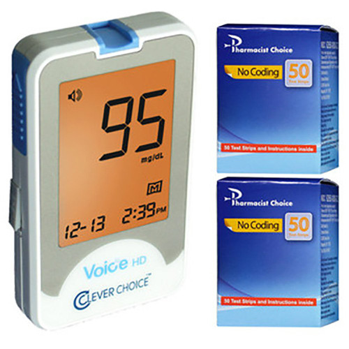 Clever Choice Voice HD Meter [+] Pharmacist Choice 100 Test Strips For Glucose Care