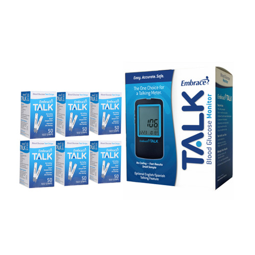 Omnis Health  Embrace No-Code Talking Meter [+] Embrace 300 Test Strips For Glucose Care