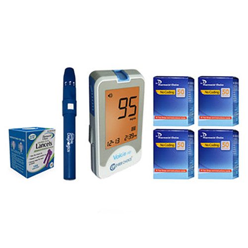 Clever Choice Voice HD Meter [+] Pharmacist Choice 200 Test Strips, Lancing Device & Lancets For Glucose Care
