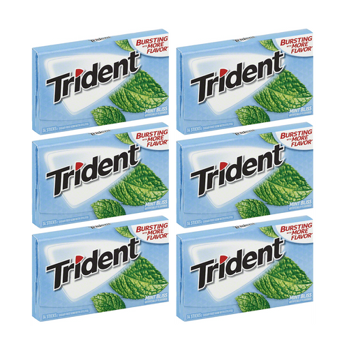 Trident Sugar Free Gum With Xylitol 14 Sticks - Mint Bliss [ 6 Pack ]