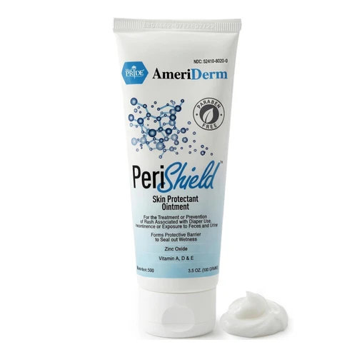 Ameriderm PeriShield Barrier Ointment and Protectant Cream, Vitamins A, D and E and Aloe Enriched, 3.5 oz Tube