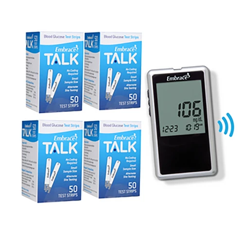 Embrace Blood Glucose Meter & Test Strips Bundle - 200 Test Strips, Talking Monitor