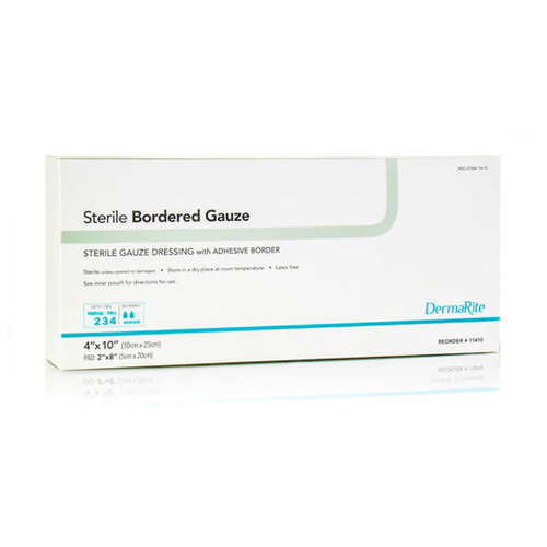 DermaRite Sterile Gauze  With Adhesive Border, 4" X 10" [Single Dressing]