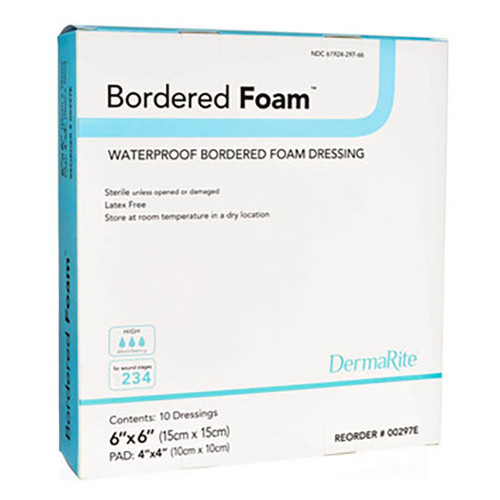 Bordered Foam Waterproof Wound Dressing, 6" X 6" [ 10 Pack ]