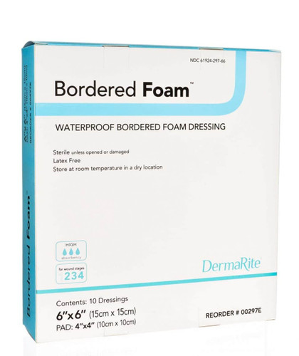Bordered Foam Waterproof Wound Dressing, 6" X 6"