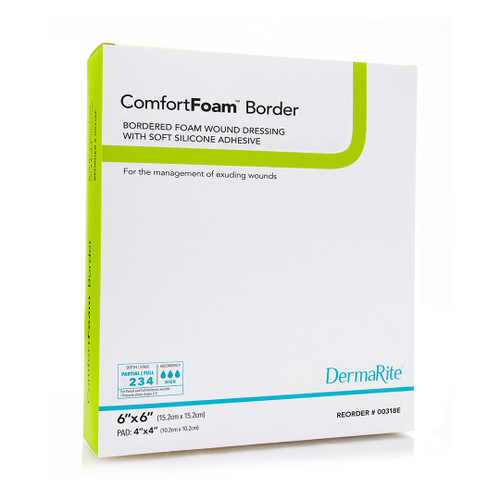 Comfortfoam Border Foam Wound Dressing With Soft Silicone Adhesive, 6" X 6" [ 10 Pack ]