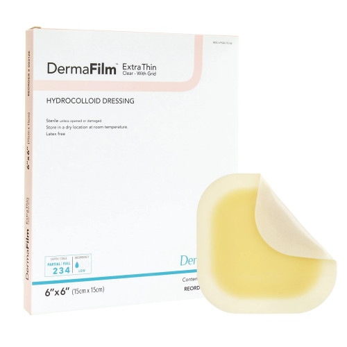 Dermafilm Hydrocolloid X-thin Wound Dressing With Grid, 6" X 6"