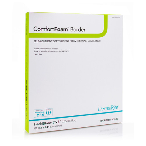 Comfortfoam Self-adherent Soft Silicone Foam Dressing With Border, Heel/elbow, 5" X 8". [ 5 Pack ]