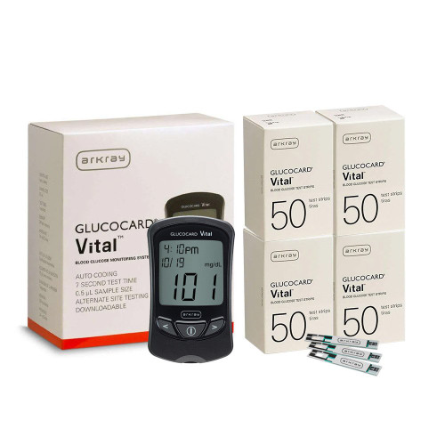 Arkray Glucocard Vital Meter with Vital 200 Test Strips