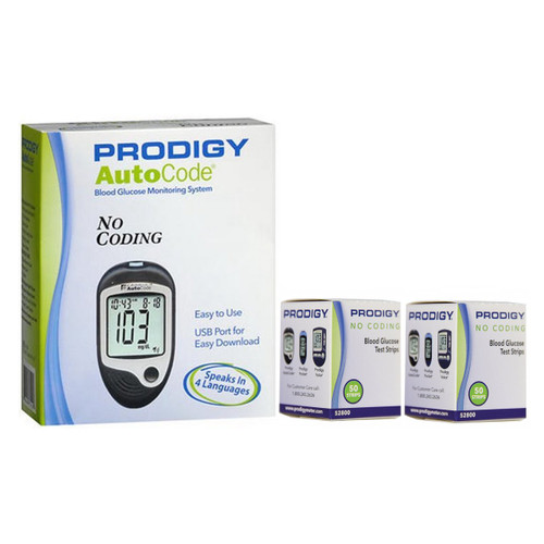 Prodigy AutoCode® Talking Blood Glucose Meter Plus 2 Boxes (100ct) Prodigy Test Strips