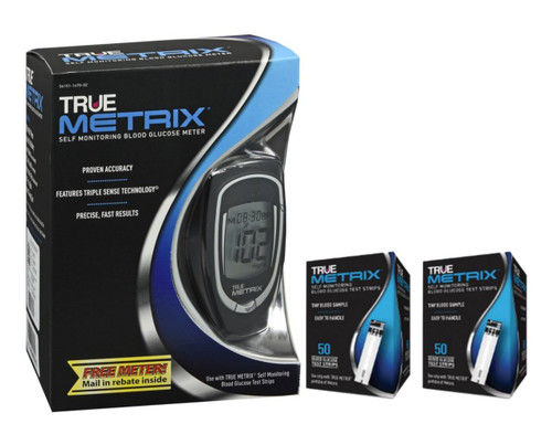McKesson TRUE Metrix Blood Glucose Test Strips box of 100 plus meter and Device