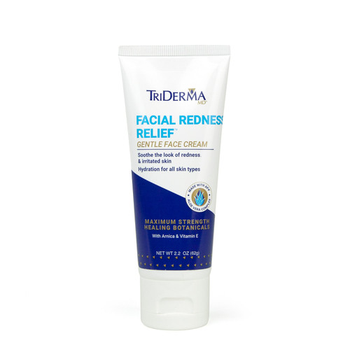 TriDerma Facial Redness Relief Gentle Face Cream tube – calming moisturizer for sensitive rosacea-prone skin with AP4 Aloe Vera