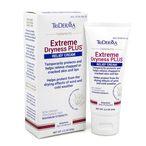 TriDerma Extreme Dryness PLUS Relief Cream 2.2 oz tube – maximum strength skin protectant for severely dry, cracked skin with AP4 Aloe and Allantoin
