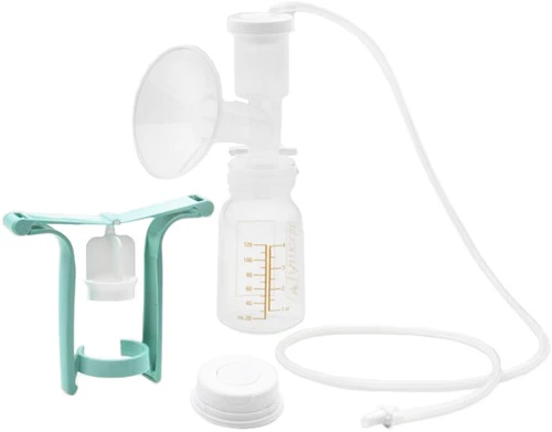 Ameda Single HygieniKit milk collection system with one-hand breast pump adapter on white background