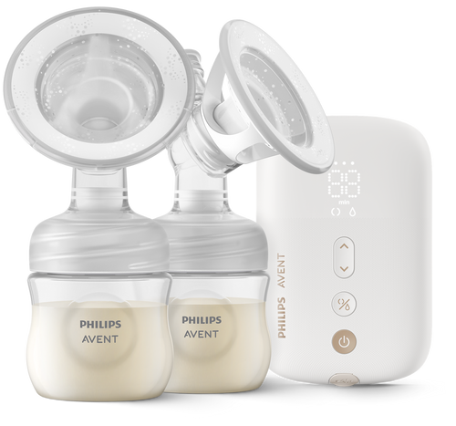 Complete Philips Avent rechargeable kit including pump, expression kits, bottles, travel bag, belt, pouch, and USB adapter