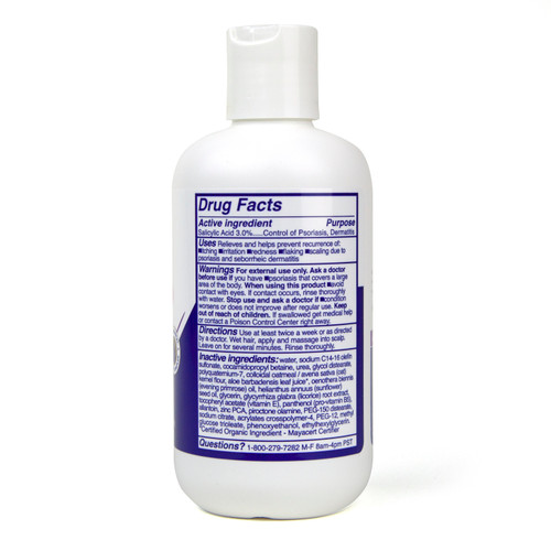 TriDerma psoriasis scalp shampoo being poured into hand – gentle, sulfate-free formula with fresh rosemary scent