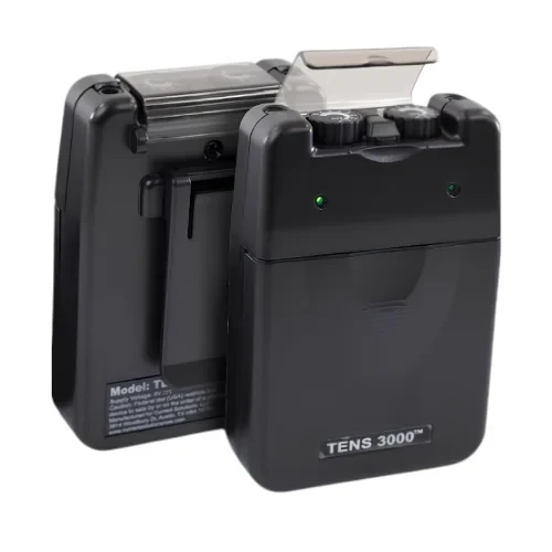 Roscoe TENS 3000 analog TENS unit front view – three-mode device from Roscoe Medical with dual channels