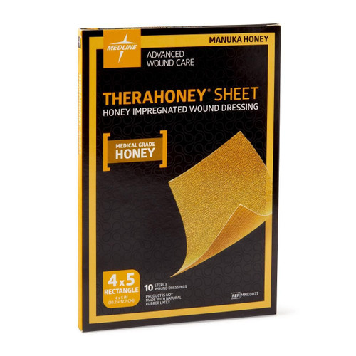 TheraHoney honey wound dressing sheet being applied to wound – porous design for exudate management