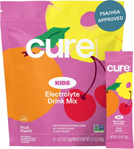 Cure Kids electrolyte mix made with coconut water and pink Himalayan salt