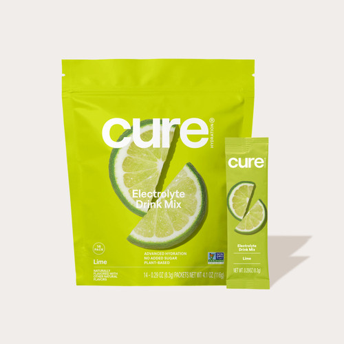 Cure hydrating electrolyte drink mix in Lime flavor