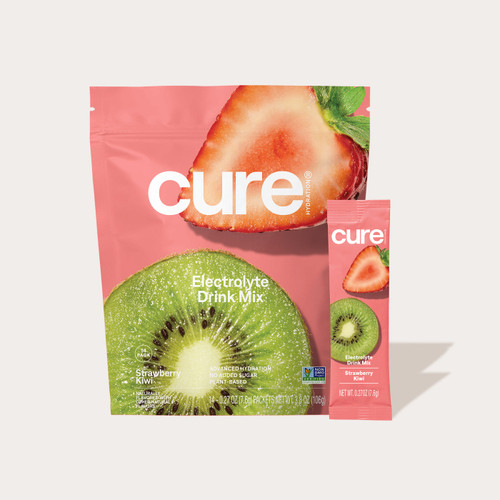 Cure hydrating electrolyte drink mix in Strawberry Kiwi flavor