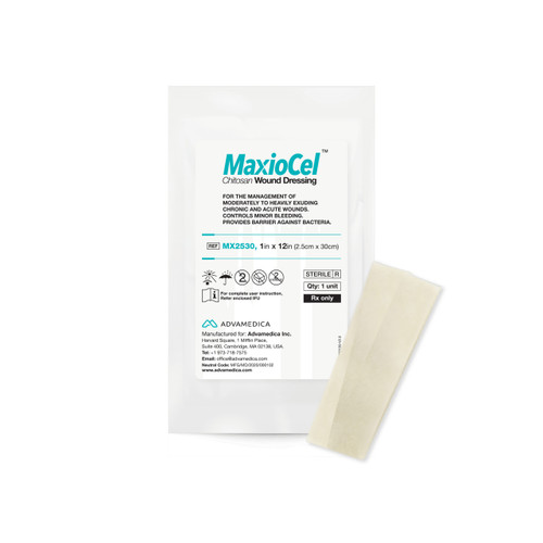 MaxioCel chitosan rope wound dressing in sterile packaging